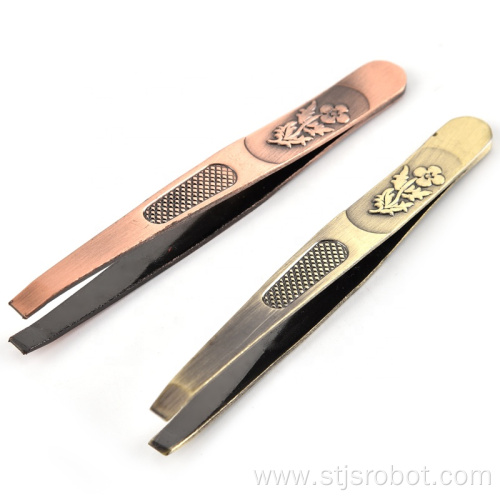 Manufacturers selling beauty tools stainless steel flat eyebrow tweezers decorative pattern beauty threading clip